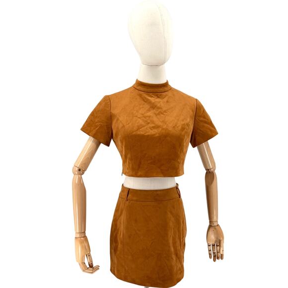 JW PEI Dresses & Skirts - New JW PEI Brown Faux Suede Two Piece Crop Top Mini Skirt Set